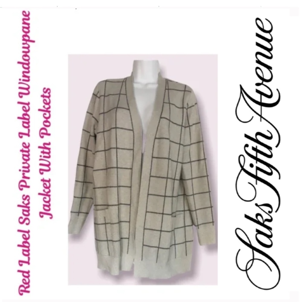 Red Label Saks Fifth Avenue Grey Windowpane Jacket With Pockets